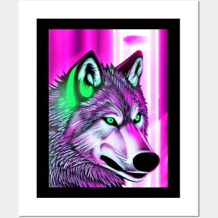 wolf cyberpunk full color Posters and Art